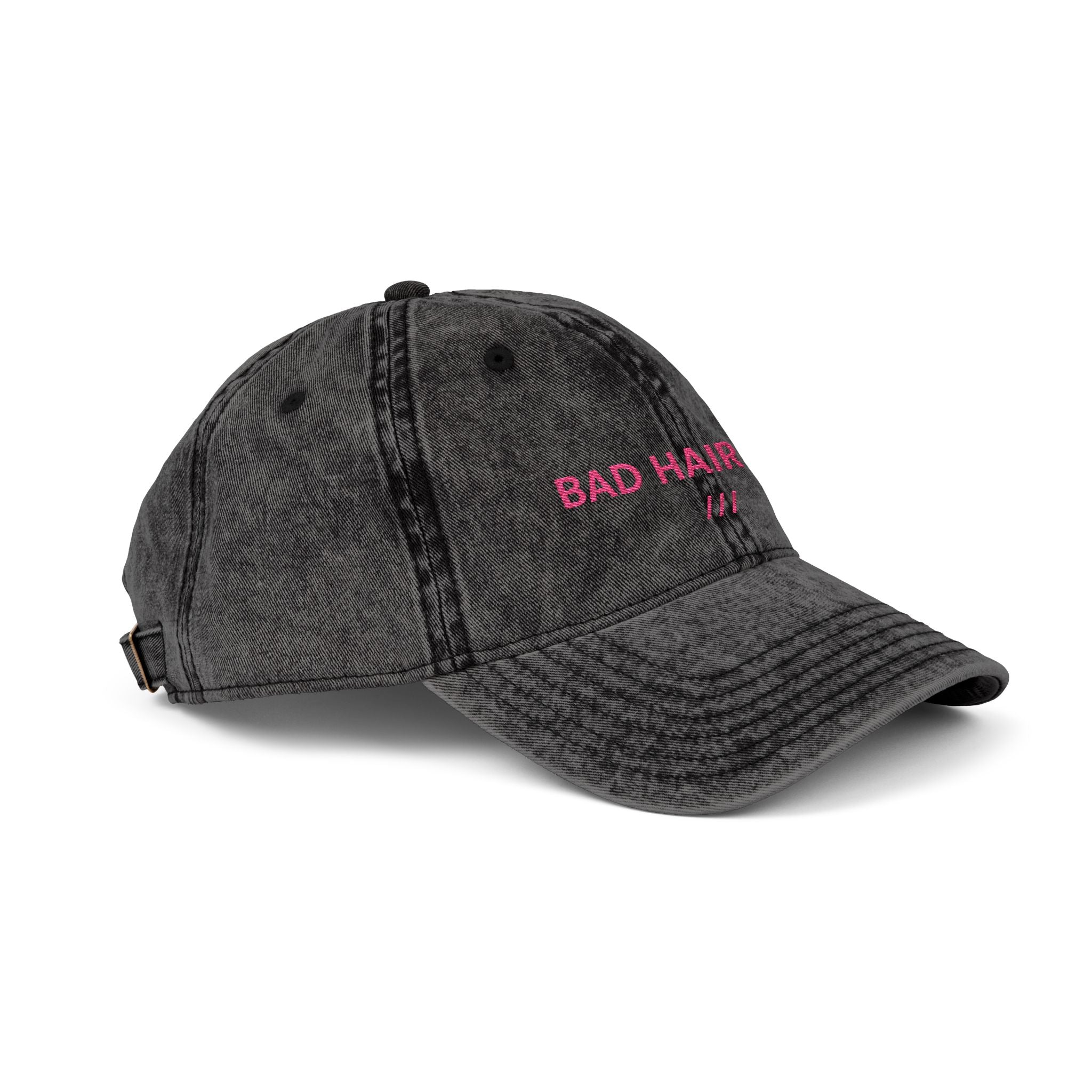EARNED “Bad Hair Day” Vintage Cap — Washed Black Embroidered Hat