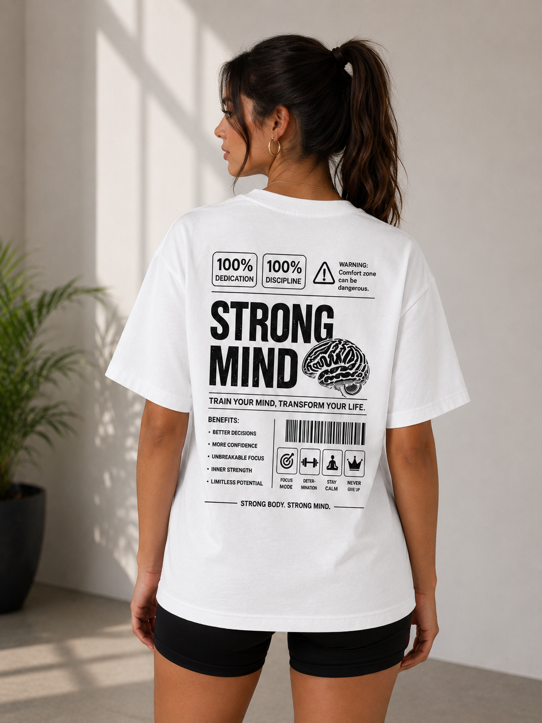 EARNED STRONG MIND — White (Oversized mindset training tee)