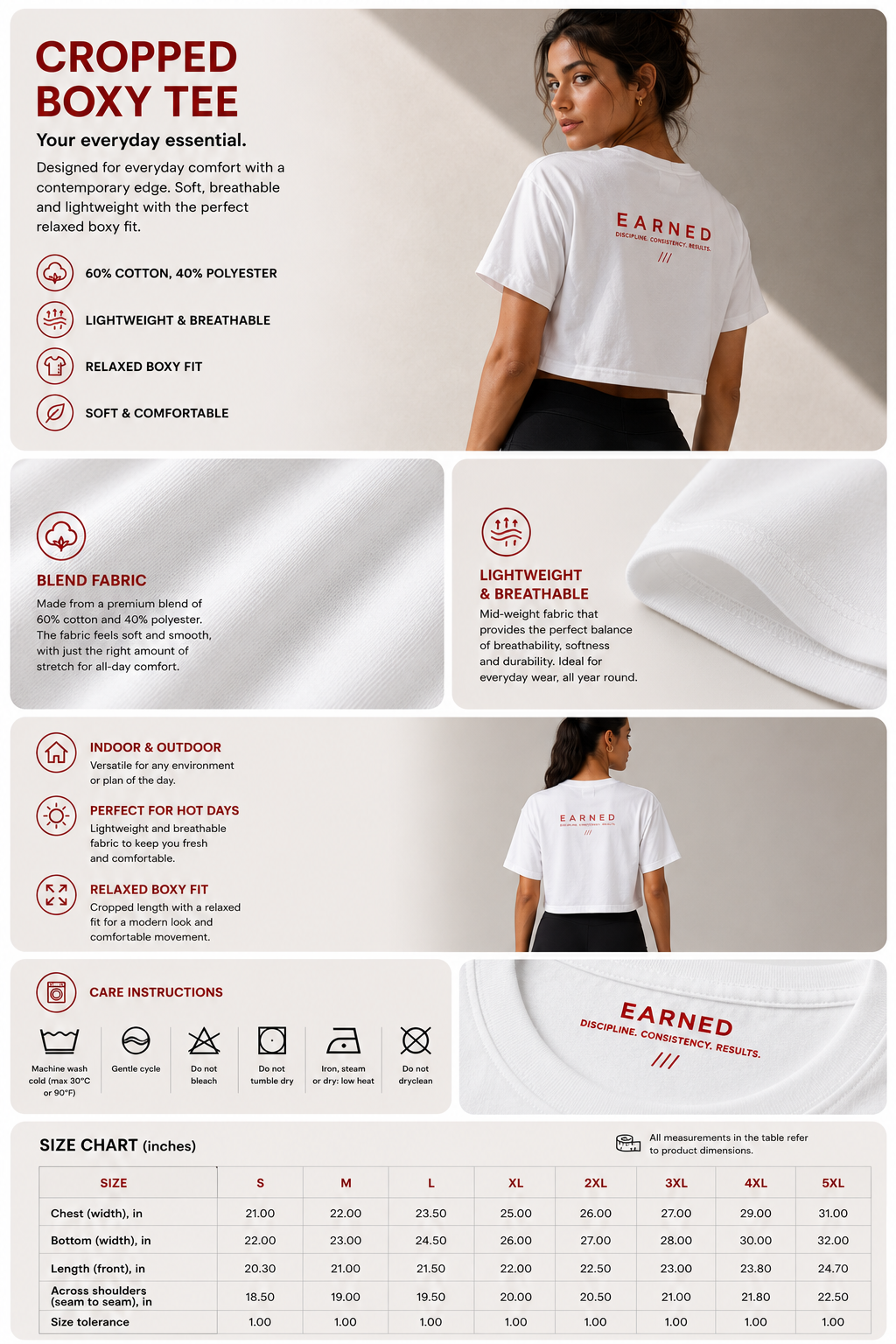 EARNED FORM — White (Minimal cropped performance tee)