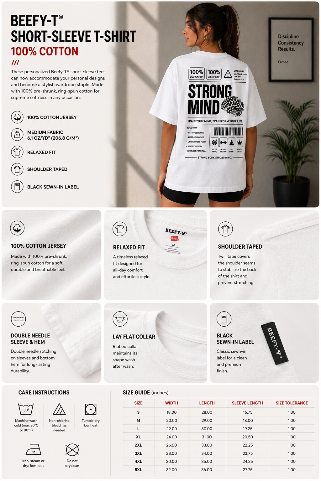 EARNED STRONG MIND — White (Oversized mindset training tee)