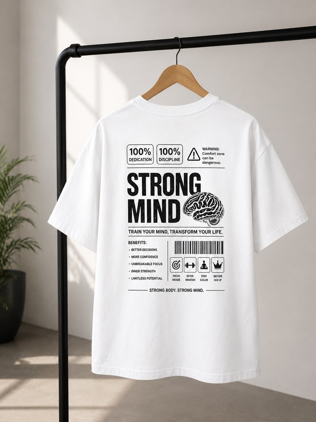 EARNED STRONG MIND — White (Oversized mindset training tee)