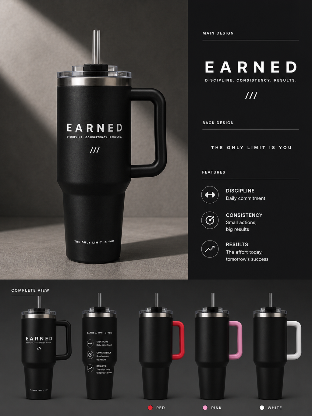 EARNED CORE — Black (40oz insulated performance tumbl)