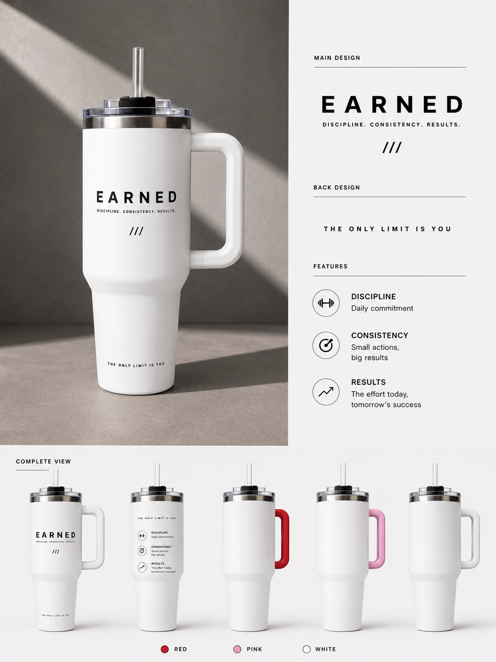 EARNED CORE — White (40oz insulated performance tumble)