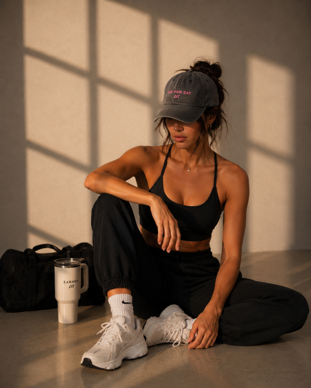 EARNED “Bad Hair Day” Vintage Cap — Washed Black Embroidered Hat