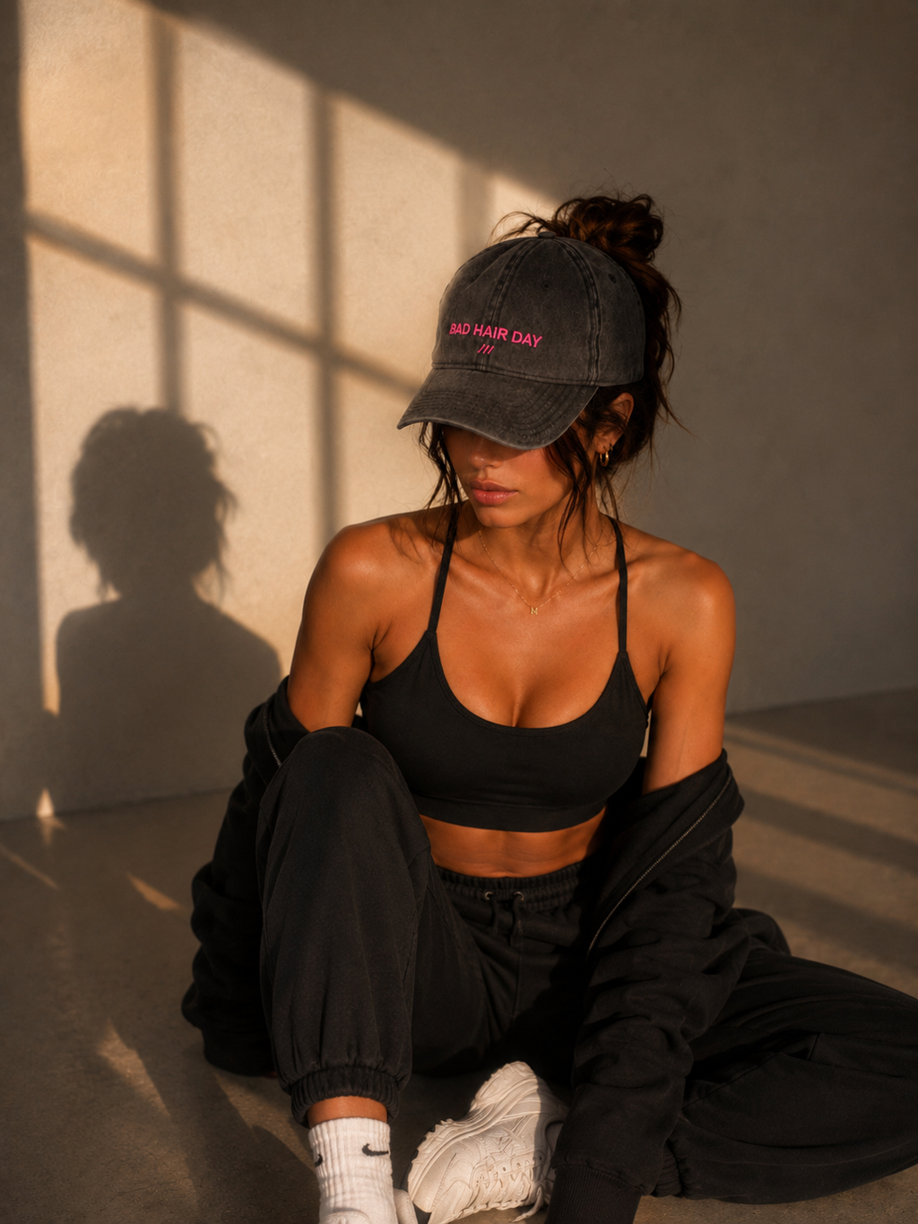 EARNED “Bad Hair Day” Vintage Cap — Washed Black Embroidered Hat